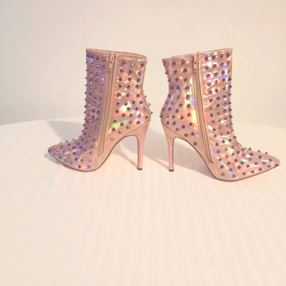 Pink Studded Stiletto Ankle Boots Size 8.5